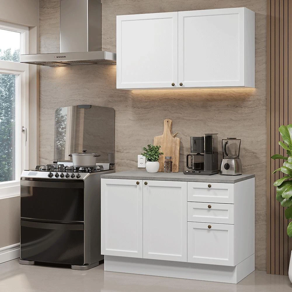 Armário De Cozinha Compacta 120 Cm Branco Vik Madesa 01 Branco
