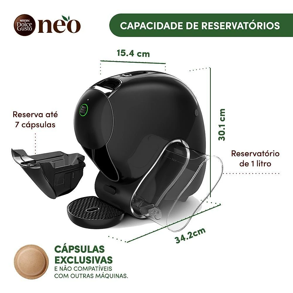 Cafeteira Dolce Gusto Neo Exclusiva Cafés Pretos Preta Onyx 110V