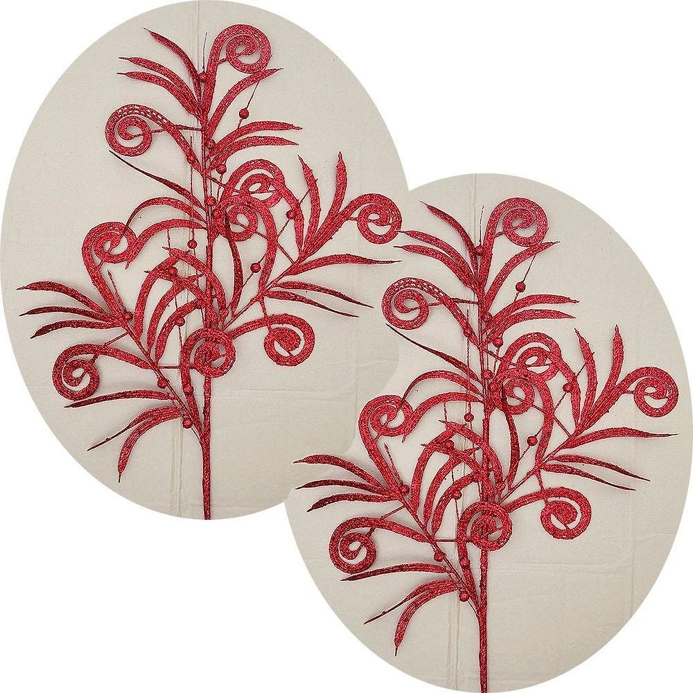 Planta Decorativa de Natal Planta de Natal Kit 4 Unidades Glitter Vermelho 70cm