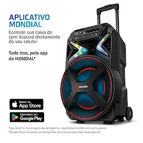 Caixa de Som Amplificada Mondial XSound CM-500-N 500W RMS Bluetooth RGB Bateria Bivolt