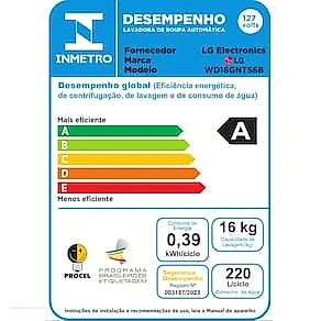 Lava e Seca LG WD16GNTS6 16kg/10kg AI DD Wi-Fi TurboWash 360° Vapor Black Inox 110V