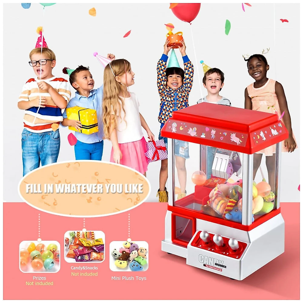 Mini Máquina de Garra para Crianças VISATOR Rosa e Branco com Brinquedos e Música, Dispenser de Prêmios para Festa e Diversão em Casa