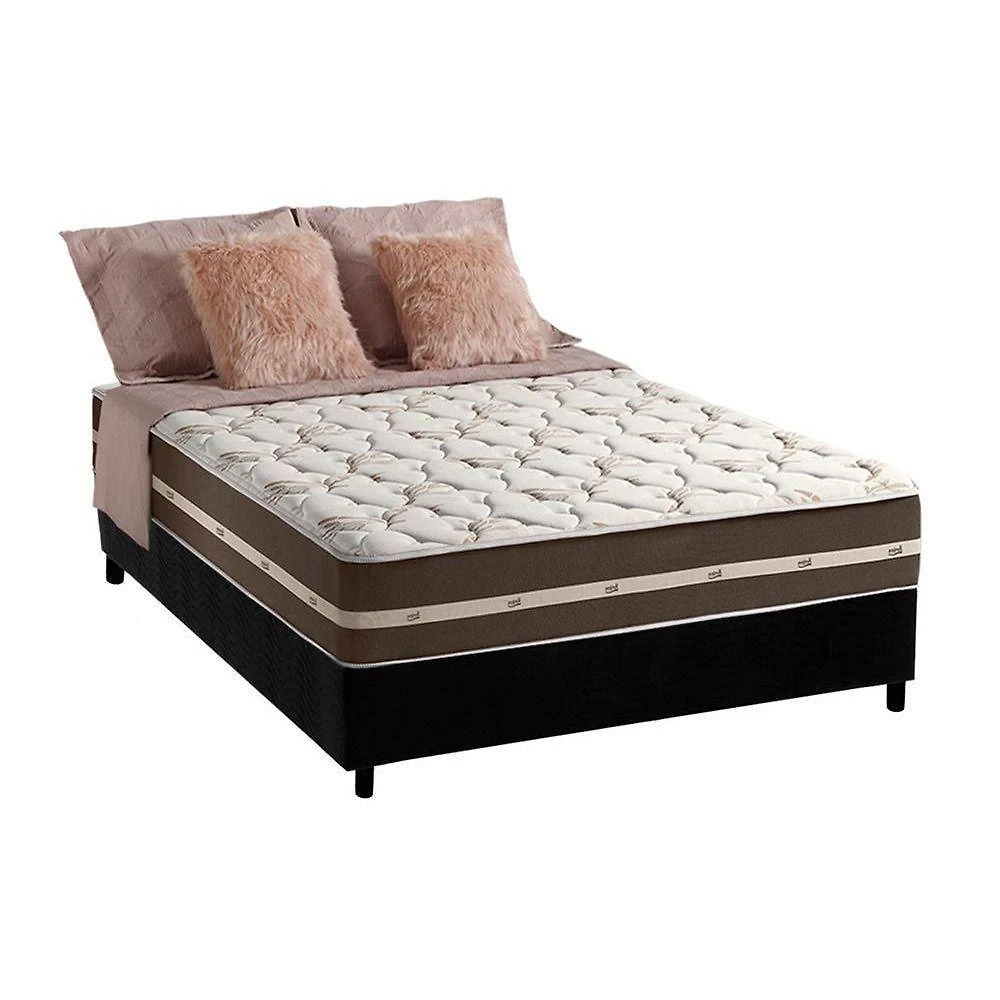 Cama Box com Colchão Casal Suede Black Pillow Top Molas Bonnel Marrom Anjos