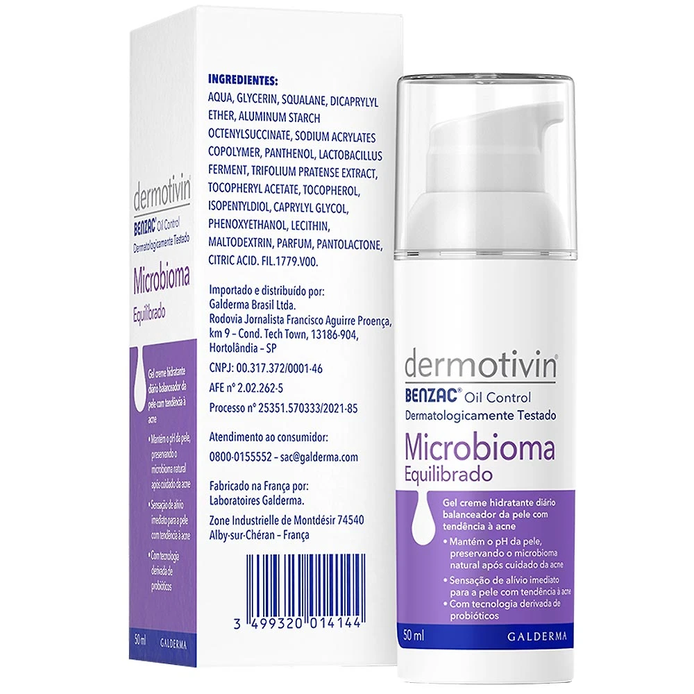 Miniatura Gel Creme Hidratante Dermotivin Benzac Oil Control Microbioma Equilibrado 50ml