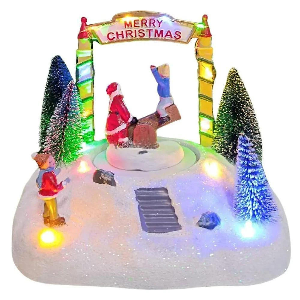 Enfeite Natal Natalino Papai Noel Movimento Gangorra Led Som Arvore Pinheiro Neve Parquinho Decoraçao Festa Fim De Ano