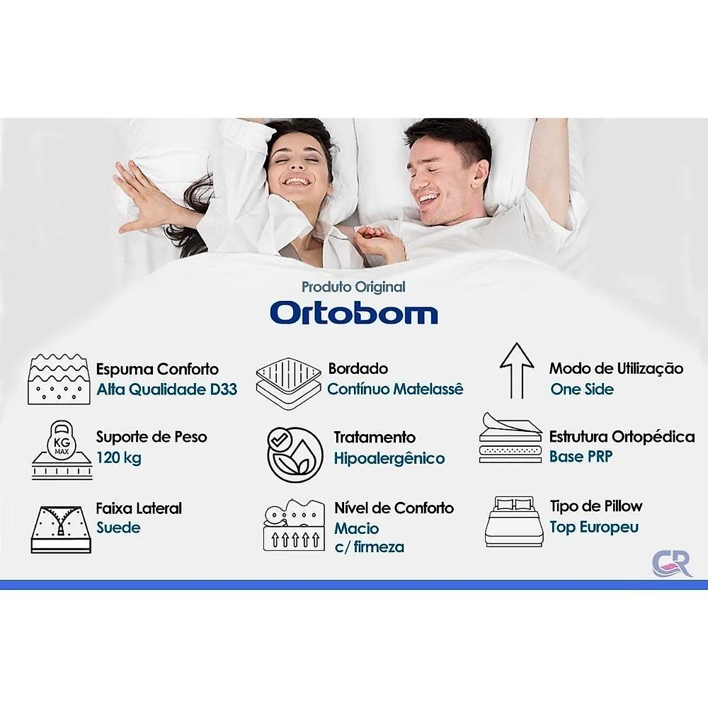Colchão Casal Ortopédico D33 Airtech 100 Euro Pillow 138x188x28CM Ortobom