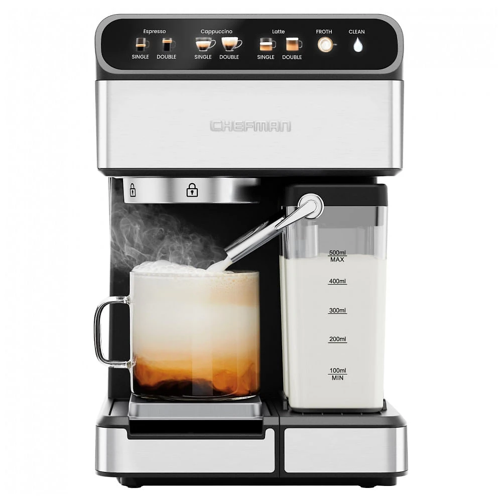 Máquina de Espresso Chefman CaféMaster Pro Aço Inox 6 em 1 Vaporizador Integrado 1,8L 1350W 120V