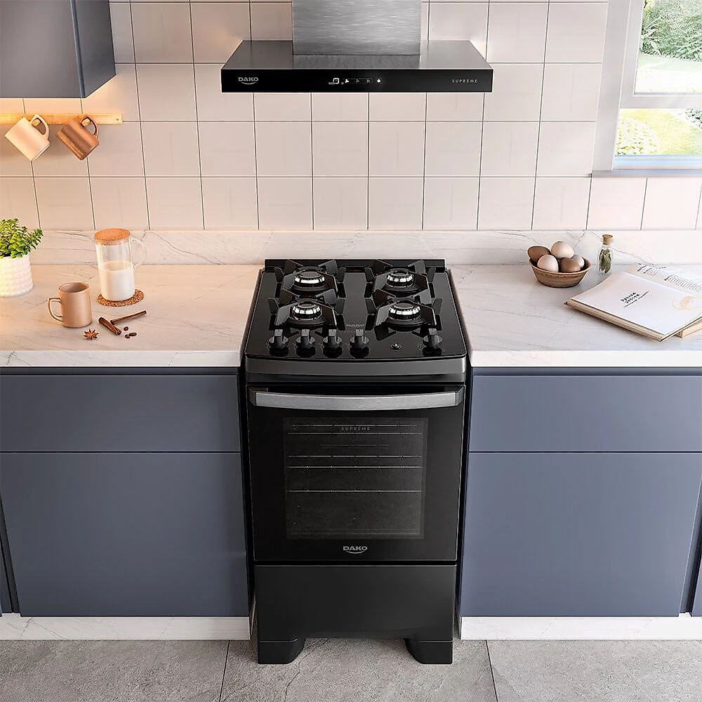 Fogão a Gás 4 Bocas Dako Novo Supreme Glass Mesa de Vidro Preto - Bivolt
