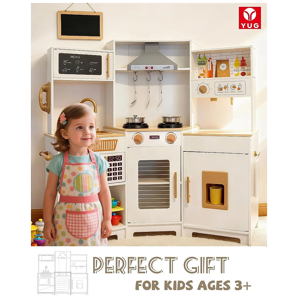 Cozinha infantil de canto YUG com luzes, sons, fogão, forno e dispenser de gelo