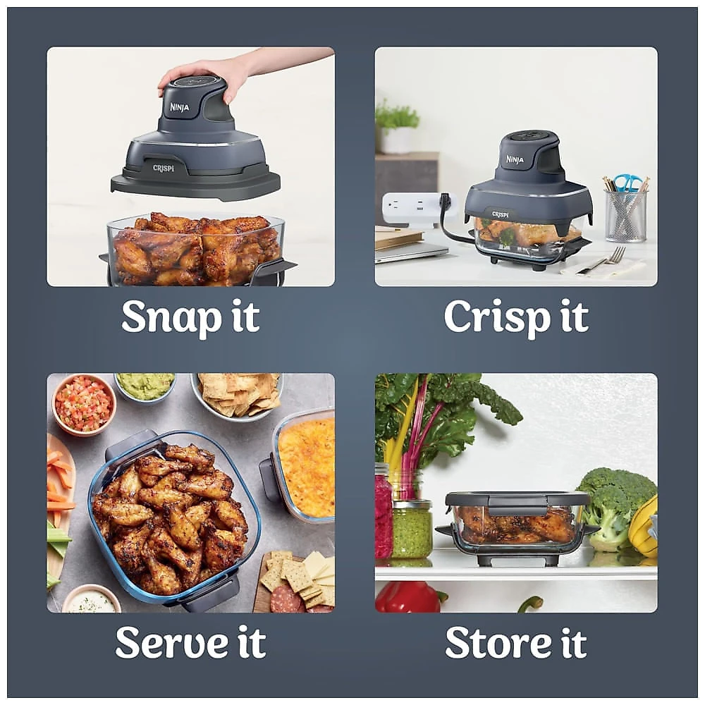 Fritadeira Elétrica Air Fryer Tudo em Um com 2 Recipientes de Vidro 3.7L e 1.4L e Tampas, 110V 1500W, Ninja Crispi FN101GY, Cinza 110v