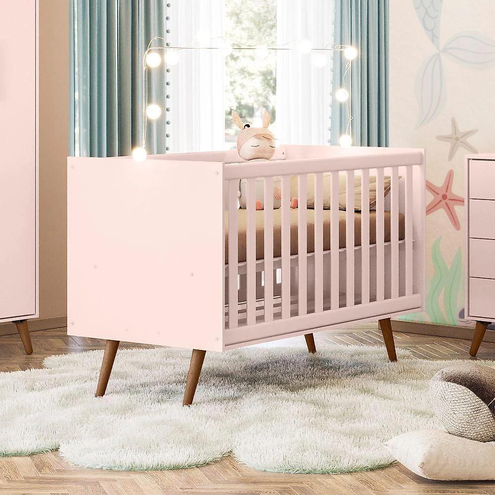 Conjunto Quarto Infantil Retro Berço E Guarda Roupa Parla Rosa