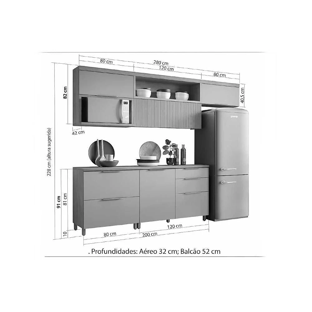 Armário De Cozinha Modulado Completa Marquesa 5 Peças Nature/verde - Nesher