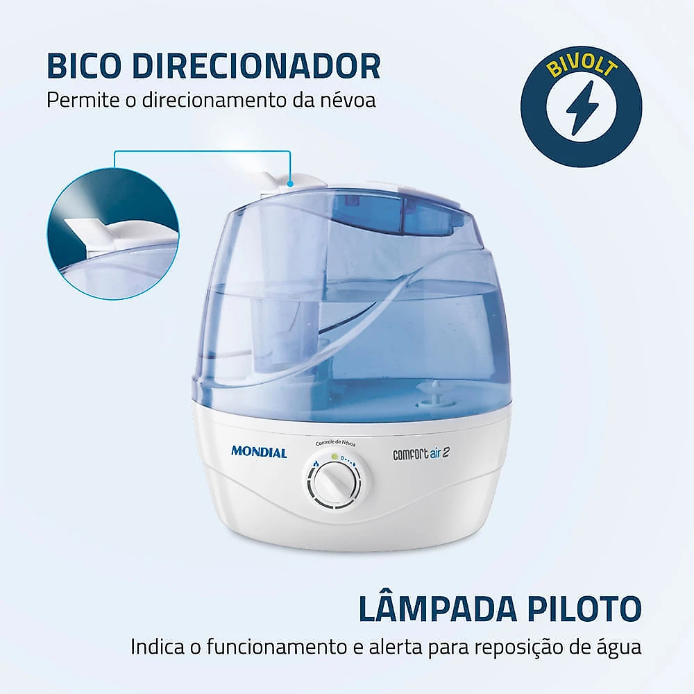 Umidificador de Ar Ultrassônico Mondial Comfort Air 2 NUA-02 UMIDIFICADOR DE AR-BIV-BRANCO/AZUL