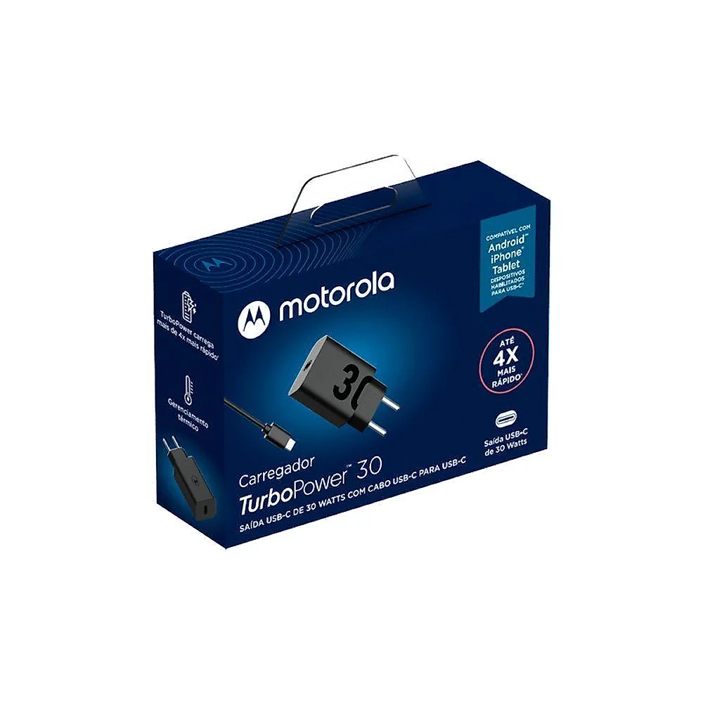 Carregador de Parede Motorola Turbopower 30W USB-C Bivolt Quick Charge 3.0