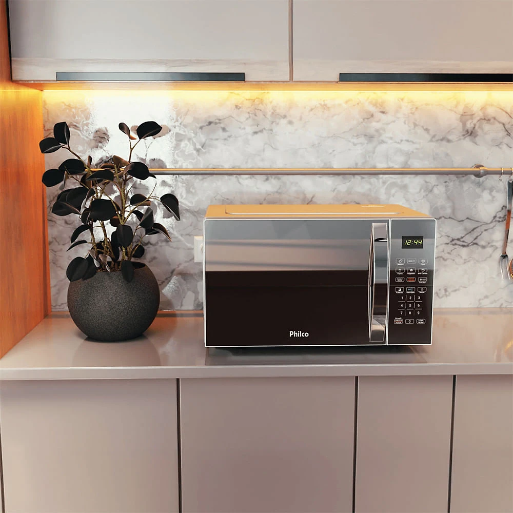 Microondas Philco 28L PMO30S Espelhado 1100w com Função Tira Odor e 6 Receitas Pré Programadas Prata - 220V