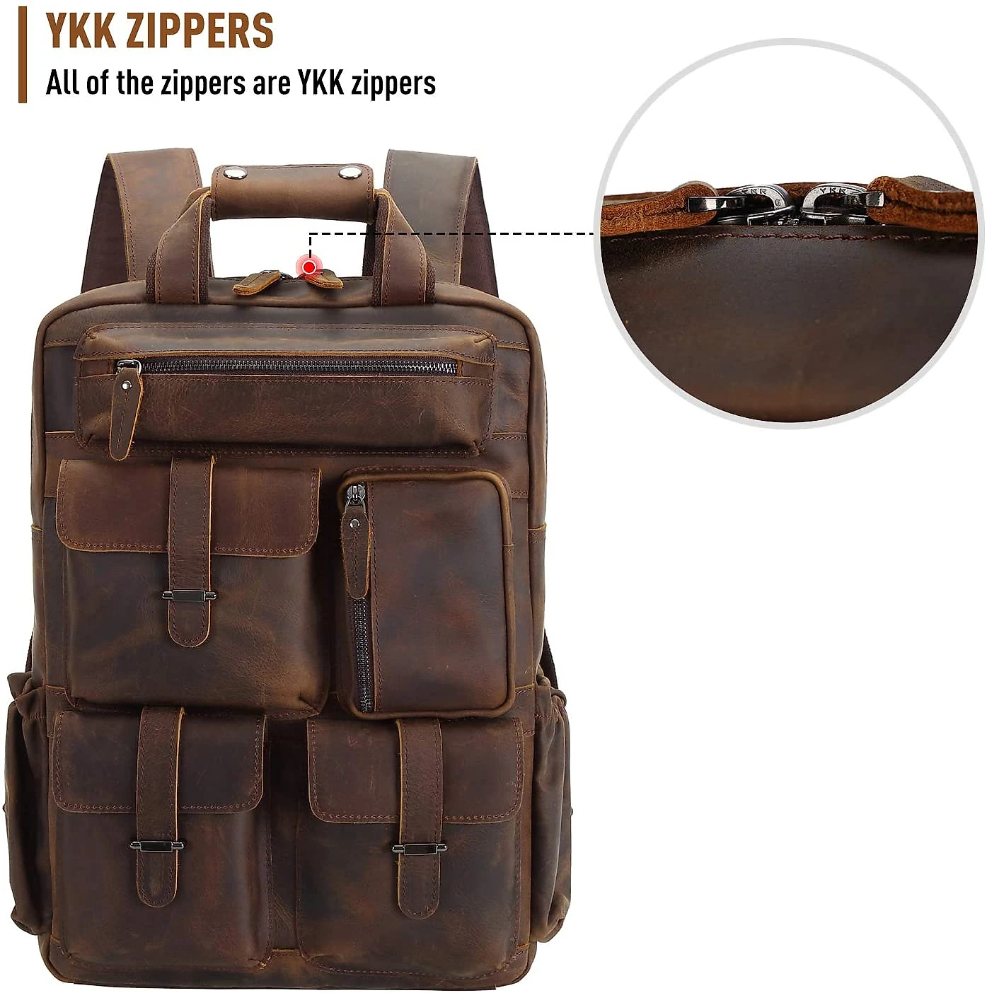 ORIGINAL POLARE Mochila Unissex de Couro Genuíno para Laptop 44 cm Marrom