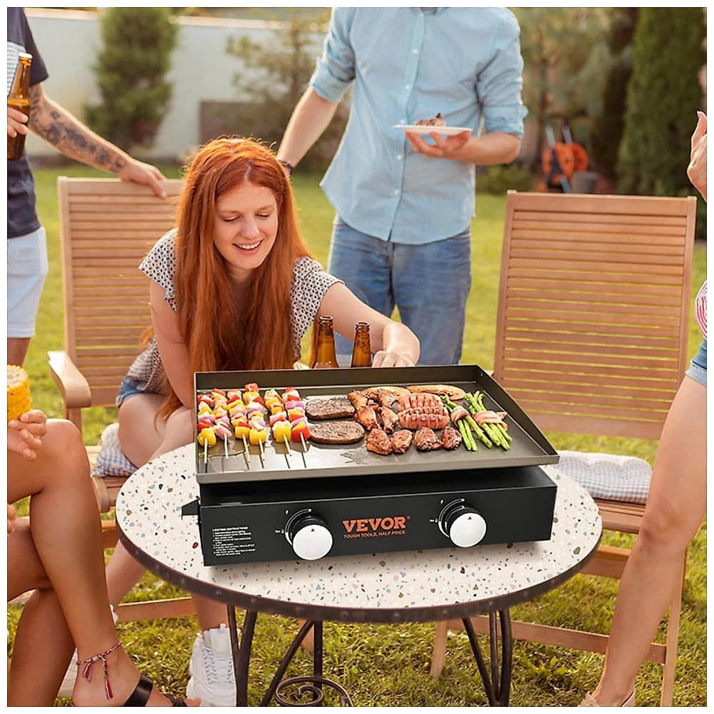 Chapa de Gás VEVOR 57 cm Preta 2 Queimadores 13.000 BTU Portátil Antiaderente