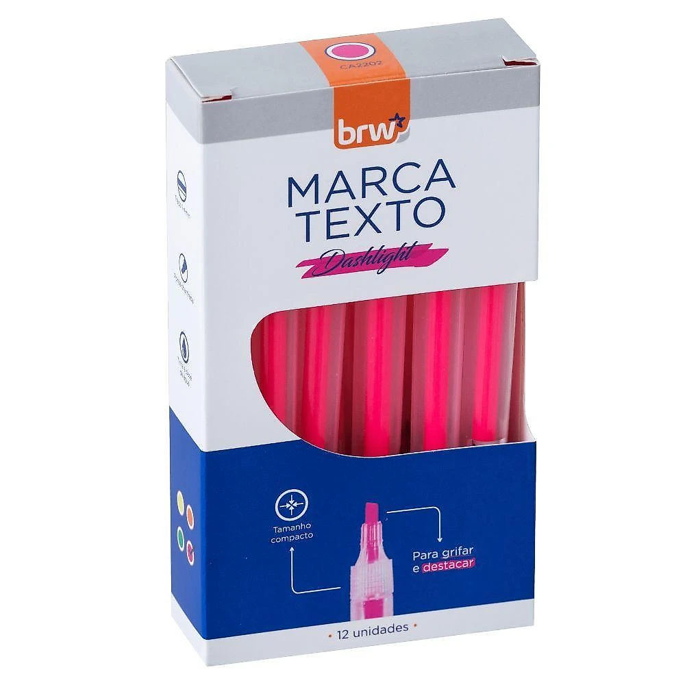 5 Caixas Marca Texto Fluorescente Transparente 12 Unidades Brw Rosa