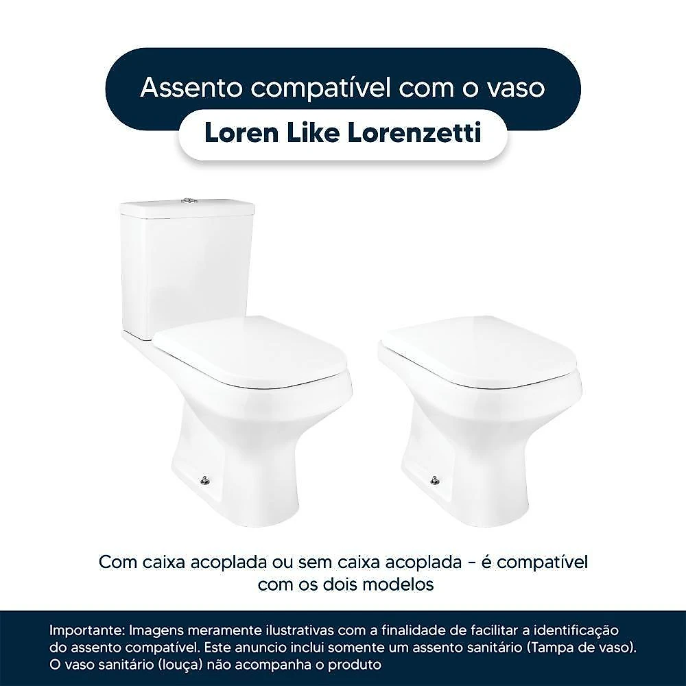 Assento Sanitário Loren Like Alongado Polipropileno Parafusado Fechamento Suave Branco webcontinental-7908979106149