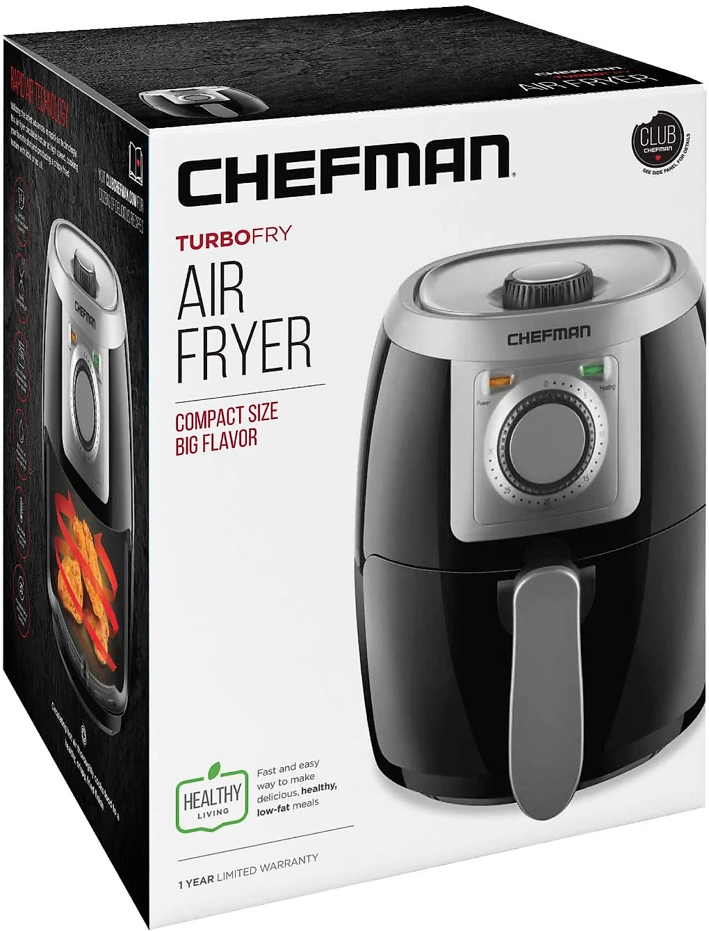 Chefman Air Fryer Fritadeira Elétrica, sem óleo-controle de temperatura ajustável e cronômetro, 1000W, 2L, preta.