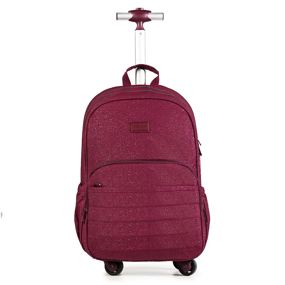 Mochila Escolar Juvenil com 4 Rodinhas Crinkle Glitter Vinho Vinho