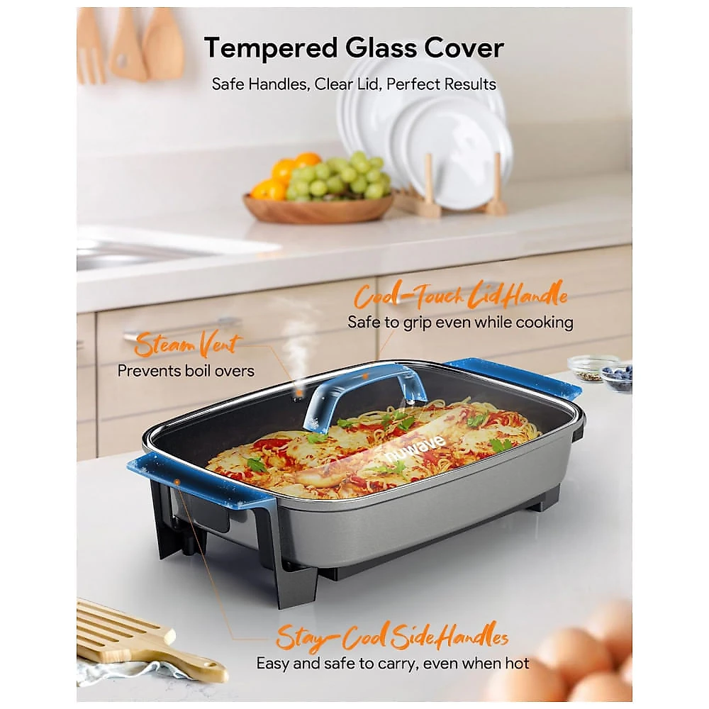 Panela Elétrica Skillet 7L Nuwave Medley XL Cinza Digital Antiaderente Cerâmica PFAS Free com Tampa de Vidro 110V