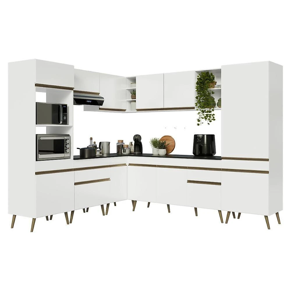 Cozinha Completa Modulada de Canto 13 Portas 2 Gavetas MDP 222CM Branca Multimóveis webcontinental-7899390865121