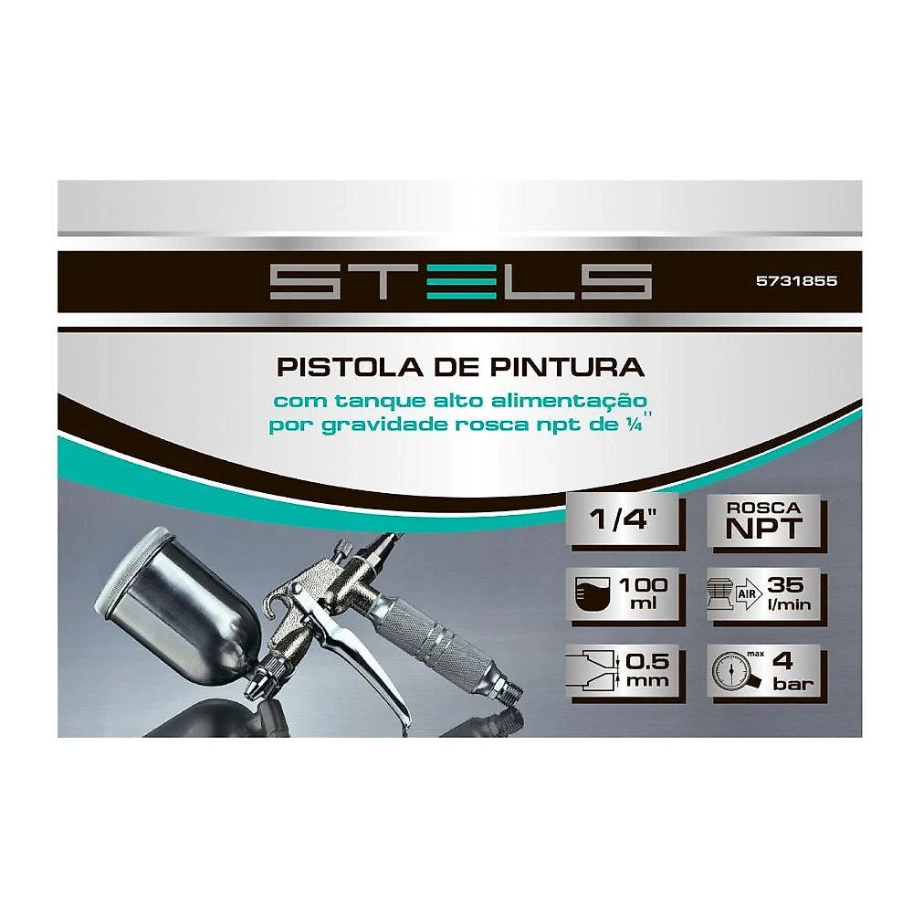 Pistola pintura tanque alto stels 5731855 0.5mm 1/4''