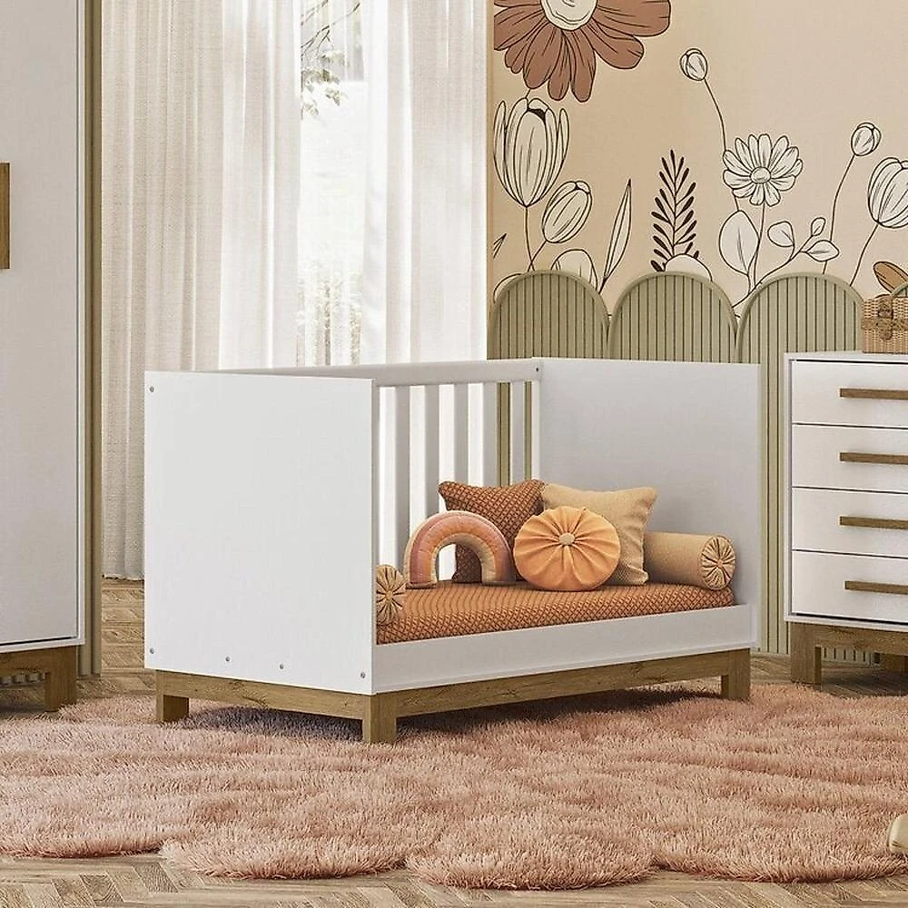 Quarto para Bebê Completo com Guarda-roupa, Berço e Cômoda Slim Branco Acetinado