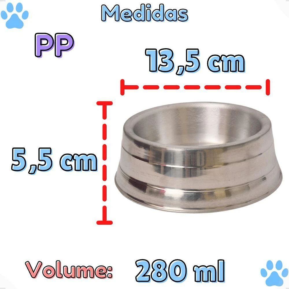 Comedouro e Bebedouro para Cães OEM Pesado Polido de Alumínio Prata Tamanho PP 280ml 1 Unidade