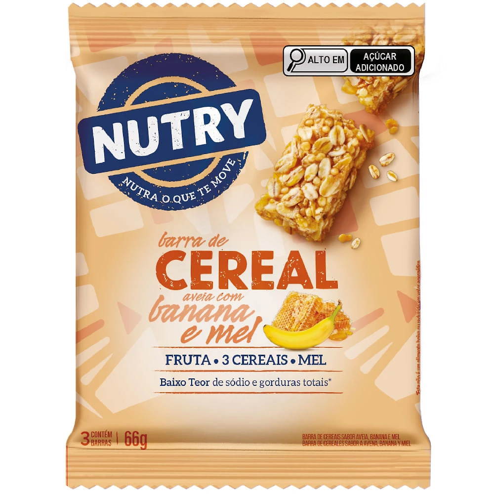 Barra de Cereais Nutry Aveia, Banana e Mel 3 Unidades com 22g Cada