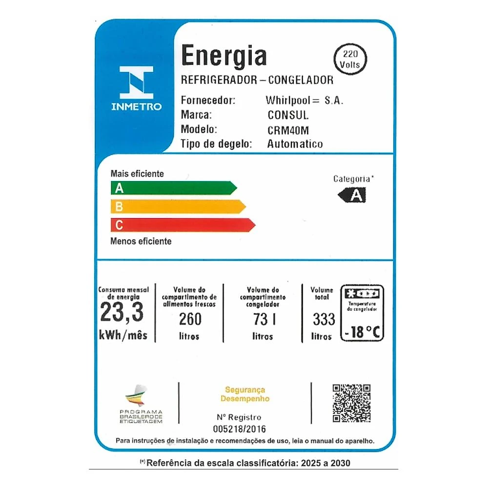 Geladeira Consul Frost Free Duplex CRM40MB, 333 Litros, Branca - 220V 220 Volts