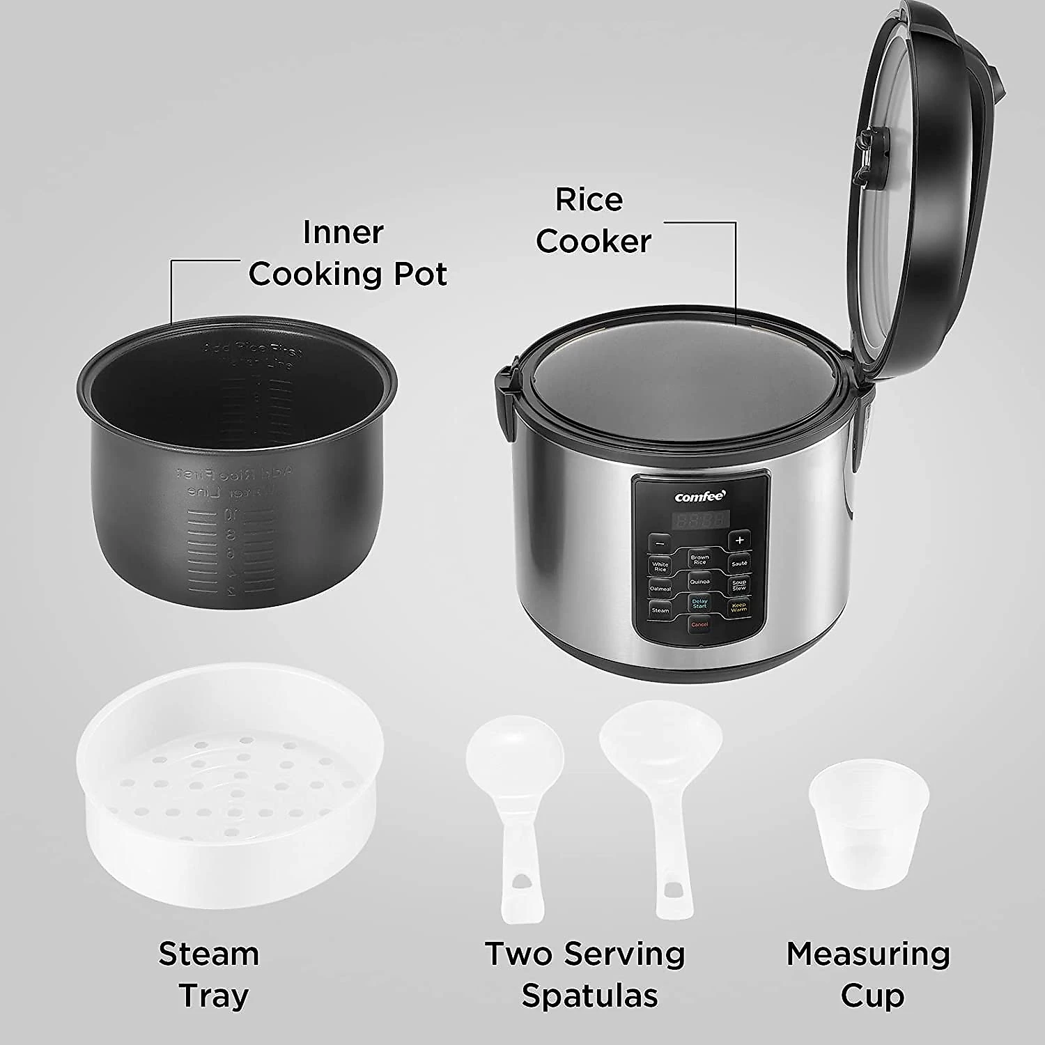 COMFEE CRS5010BS Panela de Arroz Elétrica 52L Multifuncional com 8 Configurações e Desligamento Automático 110V Preta