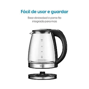 Chaleira Elétrica Elgin CHAVX Visio Glass Pro1200W 2L Vidro LED Azul Base Inox 110V
