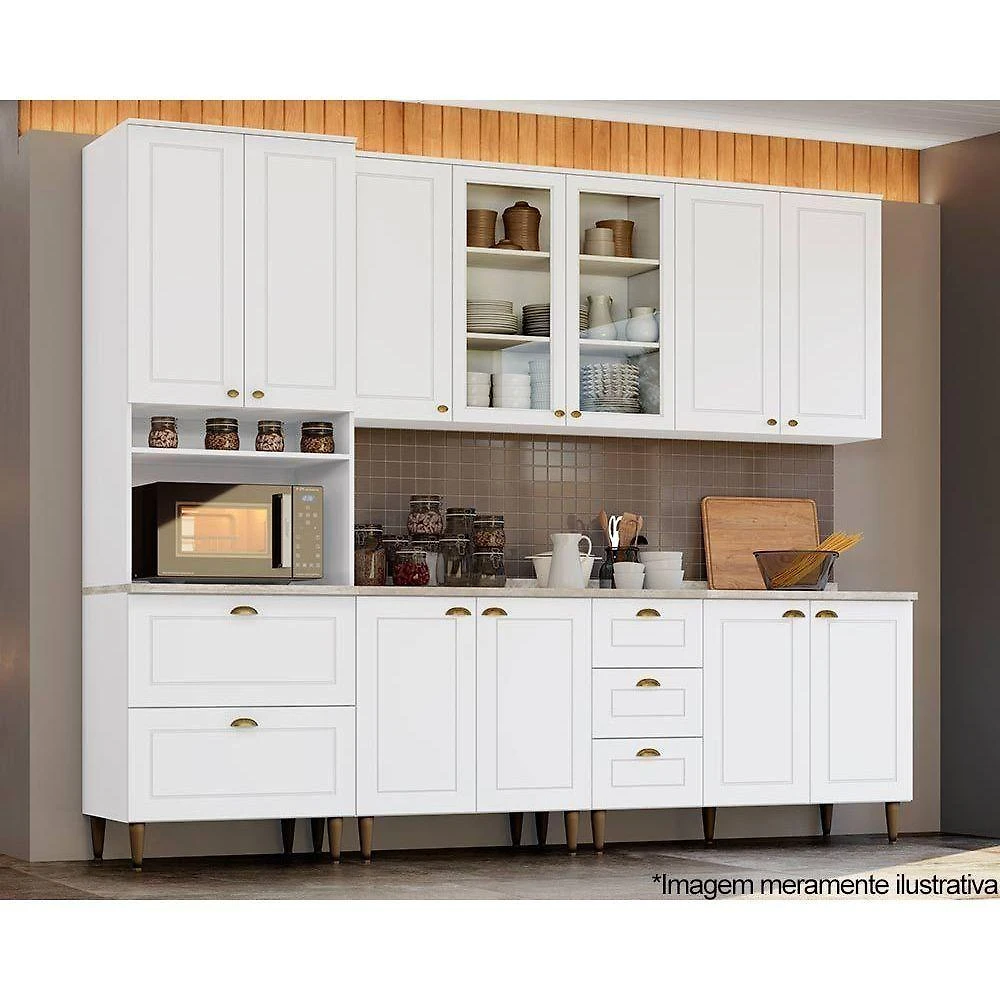 Kit Cozinha Americana C5p52 4 Portas 3 Gavetas MDF 120CM Branco Móveis Henn