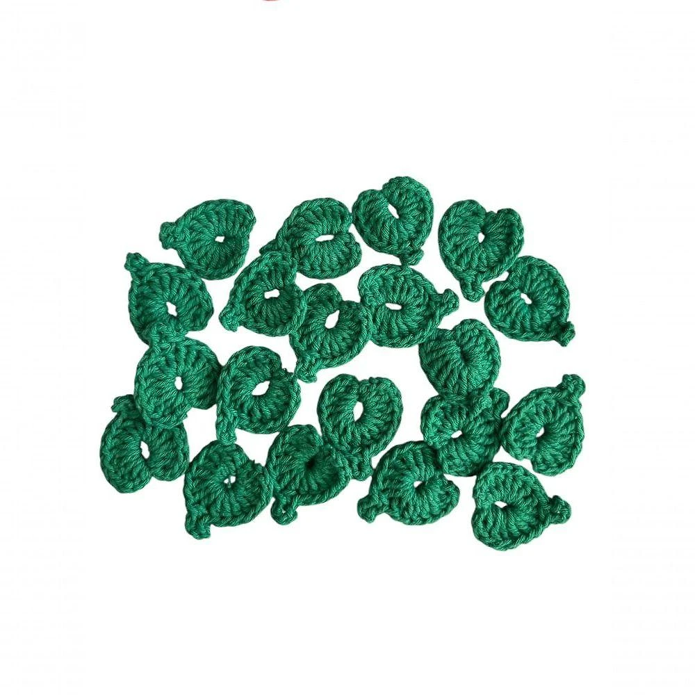 Kit 20 Flores e Folhas em Crochê Artesanal Barbante 85% Algodão Verde