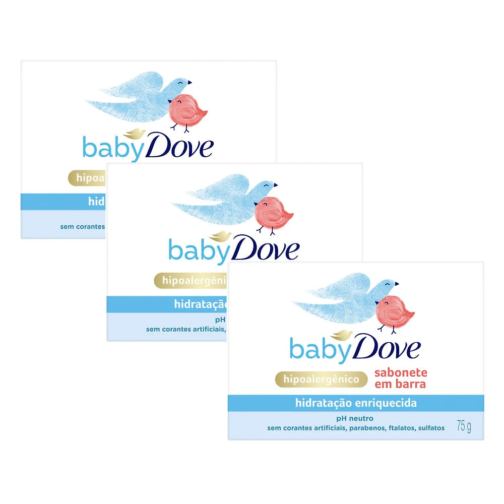 Sabonete em Barra Dove Baby Hidratação Enriquecida 75g | Kit com três unidades