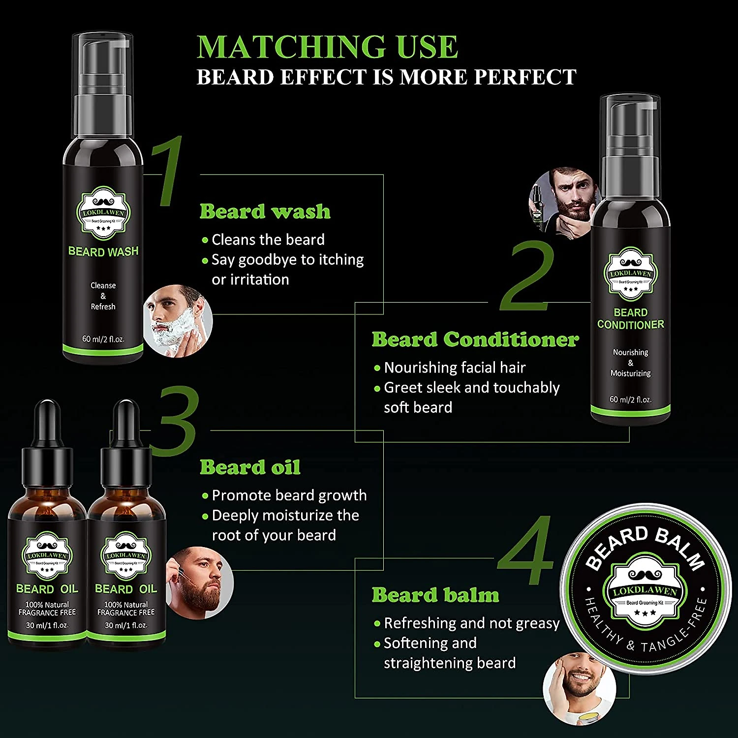 LOKDLAWEN Kit para Barba Profissional Portátil com Cera e Pente 10 Itens