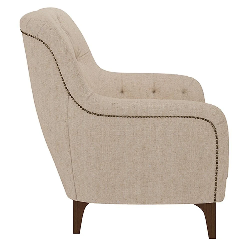 Poltrona Decorativa Petra Linho Cru G45 com Pés Palito em Madeira Bege Gran Belo
