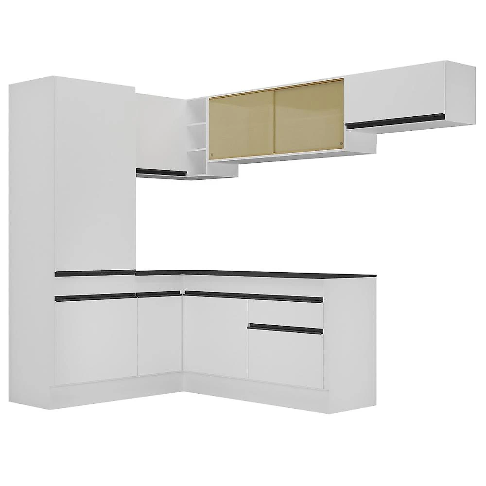 Cozinha Completa de Canto Veneza MP2086 Multimóveis Branco/Preto + Brinde Jogo de Panelas Tramontina