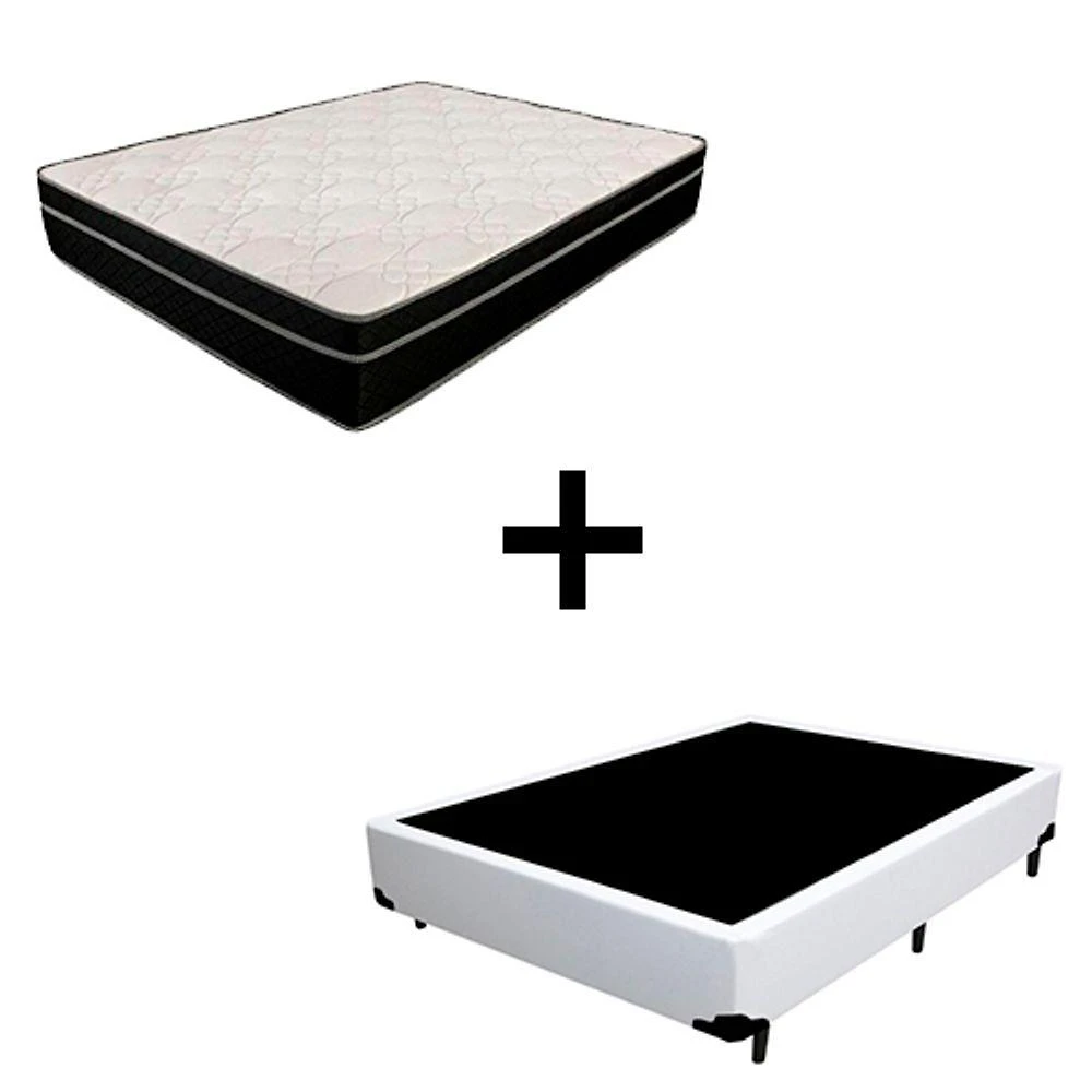 Cama Box Viúva 128 Tecido Sintetico Branco Com Colchão Paris Molas Preto 66x128x188