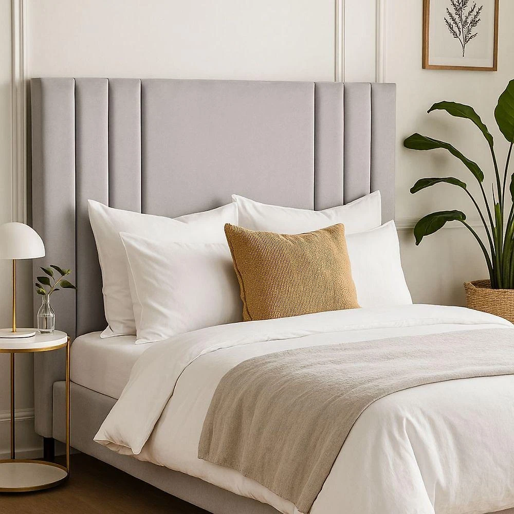 Cabeceira Suede 140 Cm Casal Moderna Frame Estofada Cama Box Cinza Claro