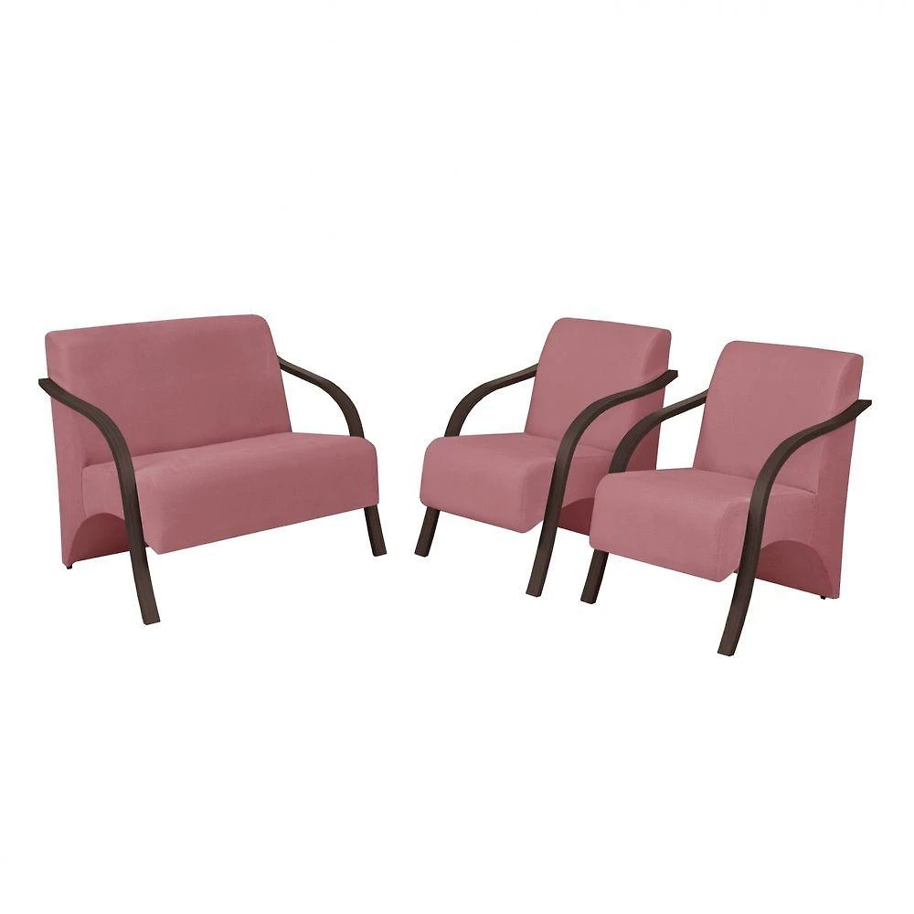 Conjunto Poltronas Vênus Braços Madeira D Salla Suede Rosa