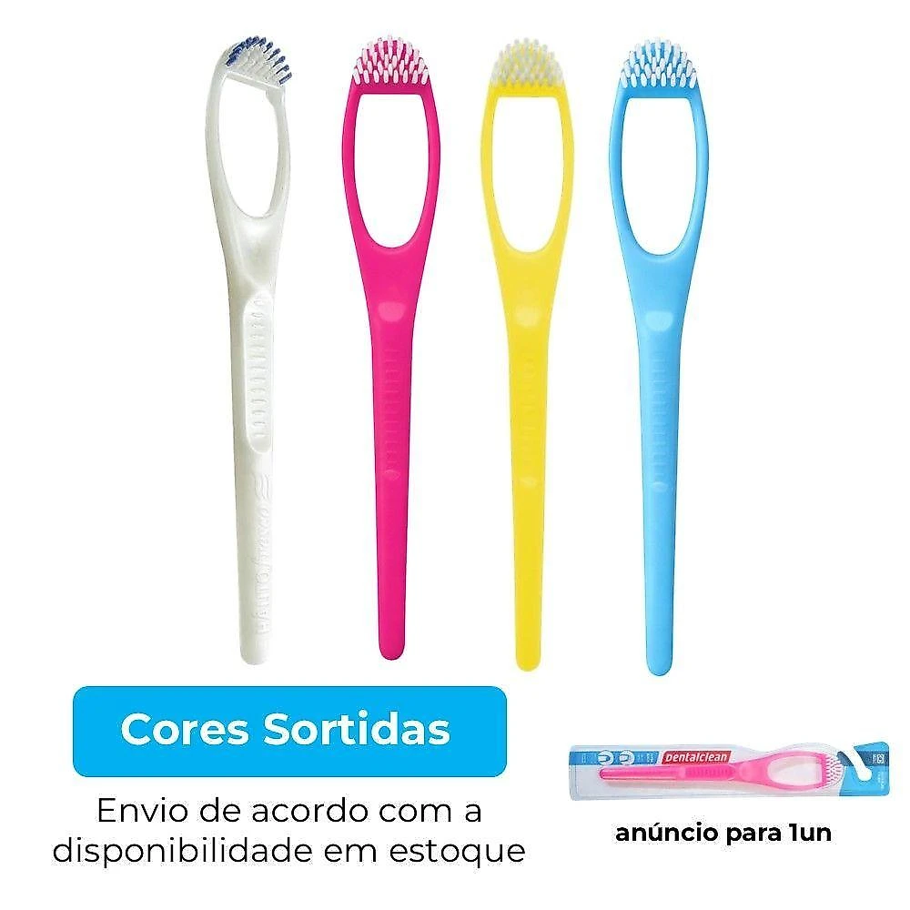 Kit Limpador de Língua com Escova Dentalclean Hálito Fresco 2x1 Remove Placa 3 Unidades