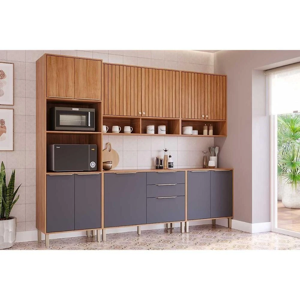 Cozinha Divina 4 Portas 2 Gavetas MDF 180CM Cinamomo e Titanium MGM