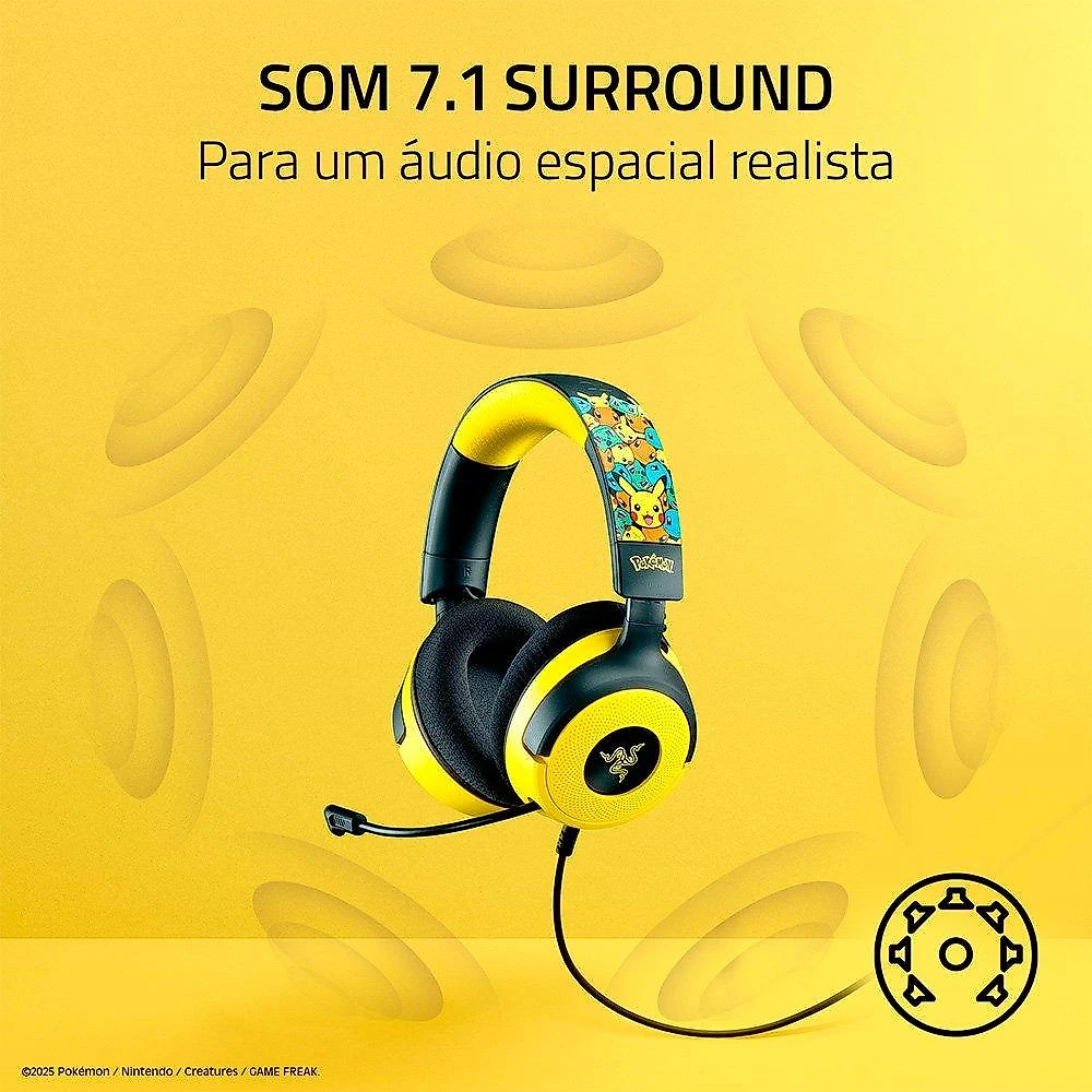 Headset Gamer Razer Kraken V4 X, Som Surround 7.1, Conexão USB, Pokémon Kanto Starters Edition - RZ04-05180300-R3M1