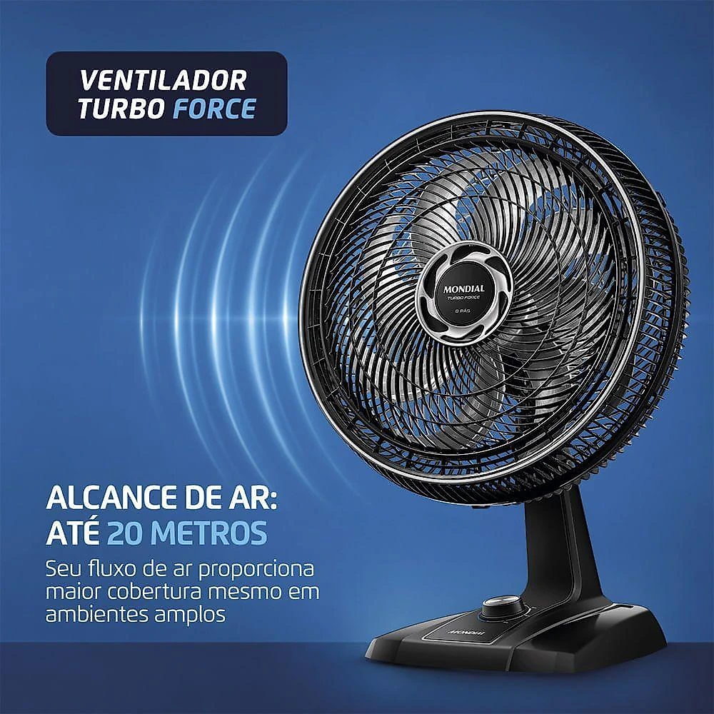Ventilador Mondial 140W 40cm 8 Pás 3 Velocidades Preto VTF-40-8P-BS 220V