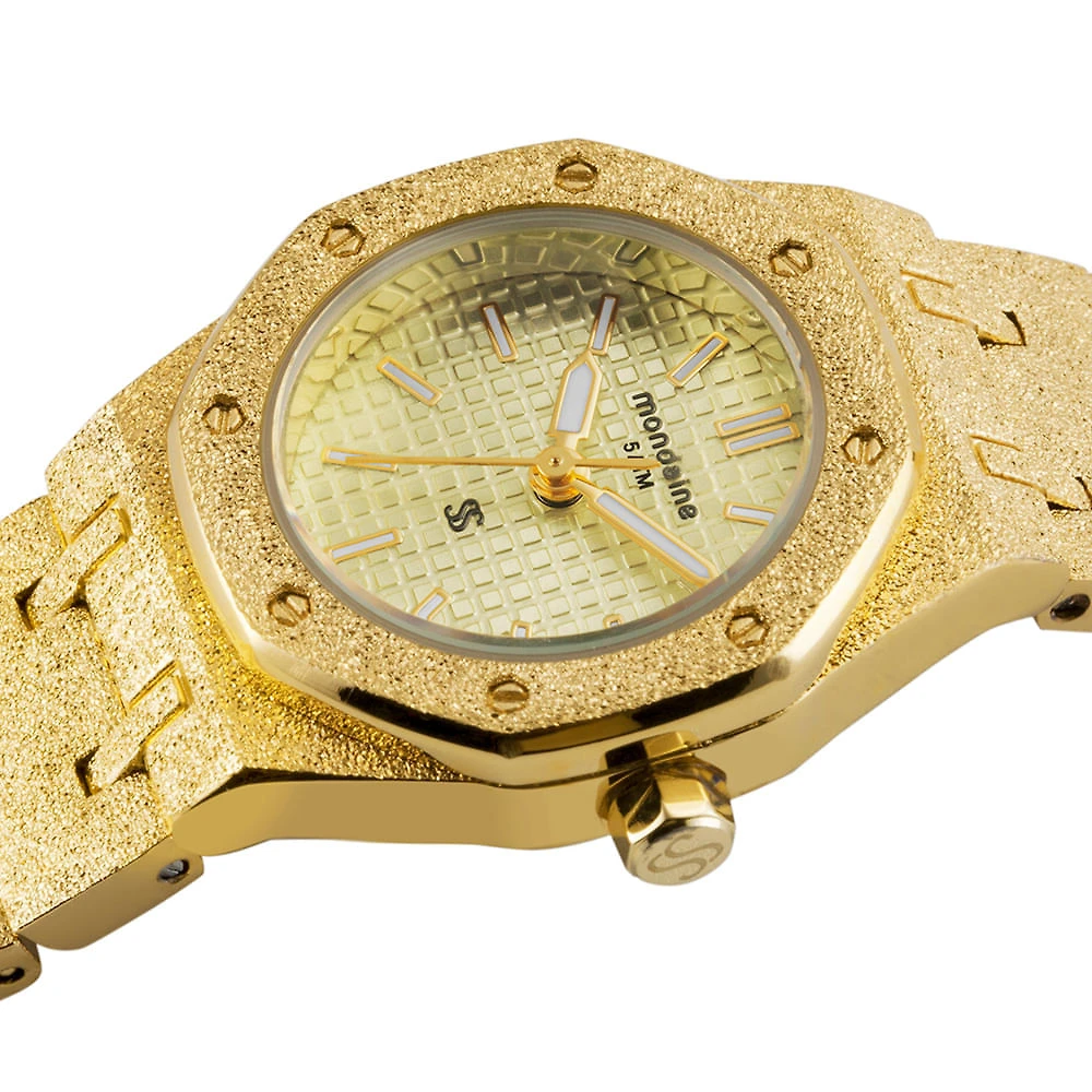 Miniatura Relógio Feminino Analógico Textura Dourado
