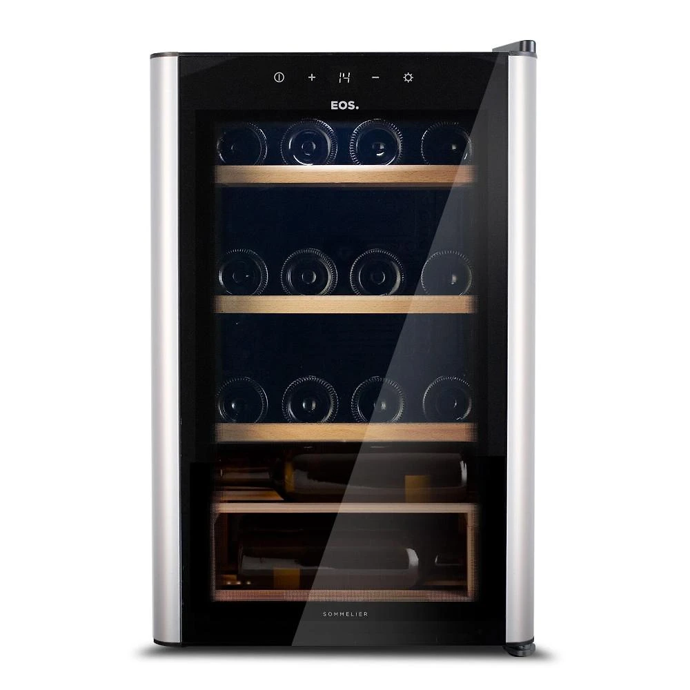 Adega Climatizada 22 Garrafas EOS Premium com Porta de Vidro e Inox Prateleira de Madeira com Compressor EAC24IM 110V