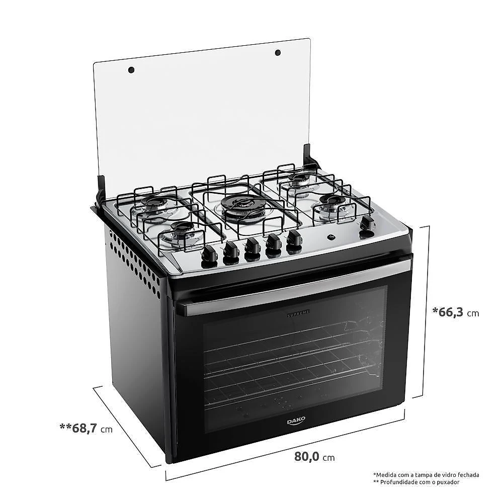 Fogão 5 Bocas Embutir Dako Supreme Mesa De Inox Bivolt